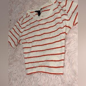 Medium white with orange striped crop top.